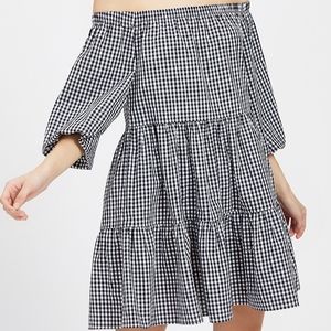 NWT Puff Sleeve Gingham Dress - Black / White